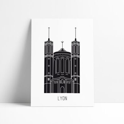 Póster en blanco y negro - Basilique Fourvière Lyon