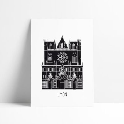 Póster en blanco y negro - Catedral de St-Jean Lyon