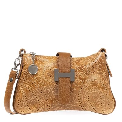 Allerona Women's Handbag. Genuine Leather Suede Arabesque Engraving. - Leather
