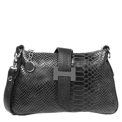 Allerona Women's Handbag. Genuine Leather Suede Engraving Snake - Black