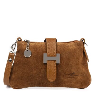 Allerona Women's Handbag. Genuine Leather Suede Dollaro - Brown