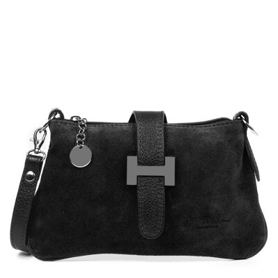 Allerona Women's Handbag. Genuine Leather Suede Dollaro - Black