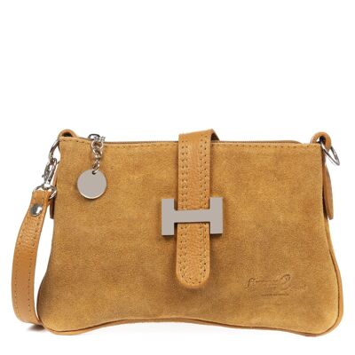 Allerona Women's Handbag. Genuine Leather Suede Dollaro - Camel