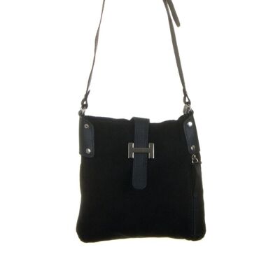 Milan Women's Shoulder Bag. Genuine Leather Suede Dollaro - Black