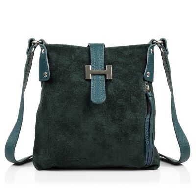 Milan Women's Shoulder Bag. Genuine Leather Suede Dollaro - Green