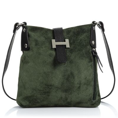 Milan Women's shoulder bag. Dollaro Suede Genuine Leather - Green