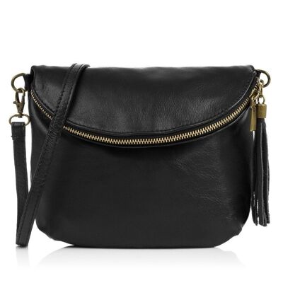 Ancona Women's Shoulder Bag. Genuine Sauvage Leather - Black