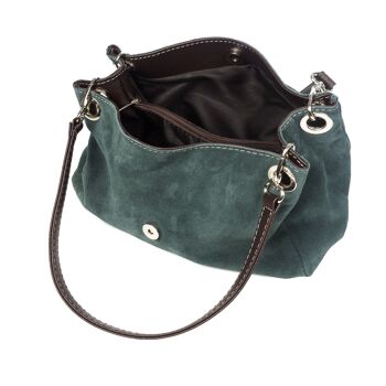 Anzio Sac à bandoulière pour femme en cuir suédé véritable - Bleu pétrole 10