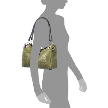 Anzio Sac à Bandoulière Femme Cuir Véritable Daim Embossé Serpent - Vert Olive 9