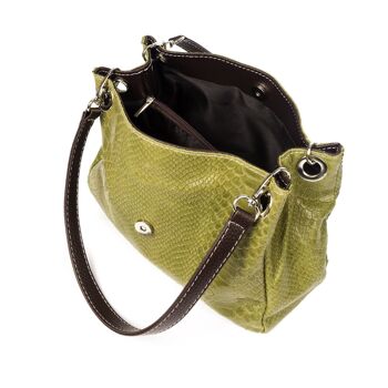 Anzio Sac à Bandoulière Femme Cuir Véritable Daim Embossé Serpent - Vert Olive 10