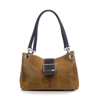 Anzio Women's Shoulder Bag. Genuine Leather Suede Engraved Snake - Leather