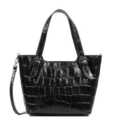 Arezzo Women's Tote Bag. Genuine Leather Suede Crocodile Engraving Large Camoscio - Black