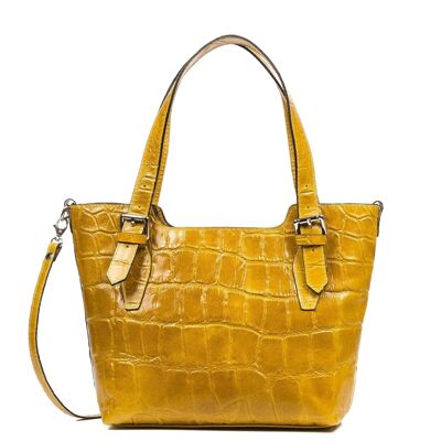 Arezzo Women's Tote Bag. Genuine Leather Suede Crocodile Engraving Large Camoscio - Camel