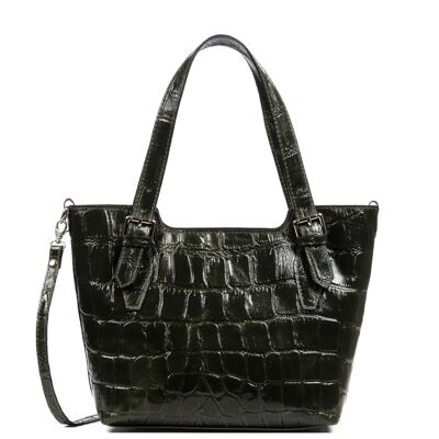 Arezzo Women's Tote Bag. Genuine Leather Suede Crocodile Engraving Large Camoscio - Dark Green