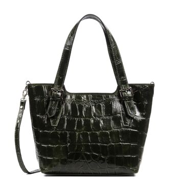 Arezzo Sac fourre-tout pour femme en cuir véritable suédé Crocodile Gravure Grand Camoscio - Vert foncé 1