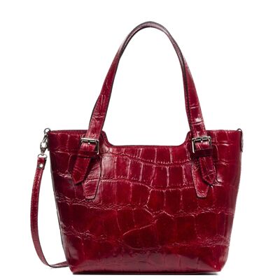 Arezzo Women's Tote Bag. Genuine Leather Suede Crocodile Engraving Large Camoscio - Dark Red