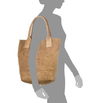 Sac Shopper Chiusi pour Femme en Cuir Suédé Véritable - Taupe 9