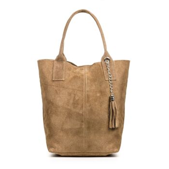 Sac Shopper Chiusi pour Femme en Cuir Suédé Véritable - Taupe 1