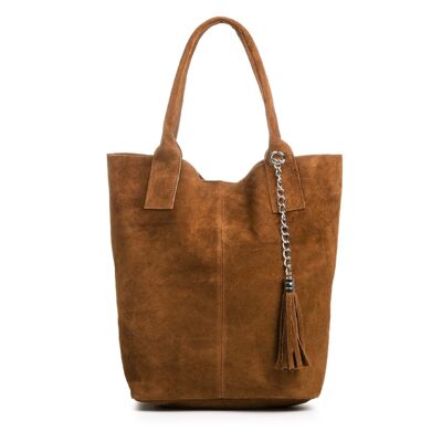 Chiusi Women's Shopper Bag. Genuine Suede Leather - Brown