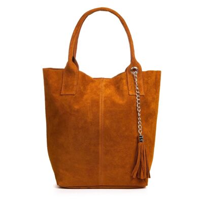 Chiusi Woman Shopper Bag. Genuine Suede Leather - Leather