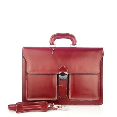 Pescara Briefcase Unisex. Genuine Cowhide Leather - Garnet