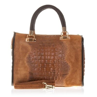 Anacapri Women's Tote Bag. Genuine Leather Suede Crocodile Engraving - Brown