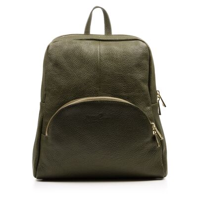 Monastier Women's Backpack Bag. Genuine Leather Dollaro - Dark Green