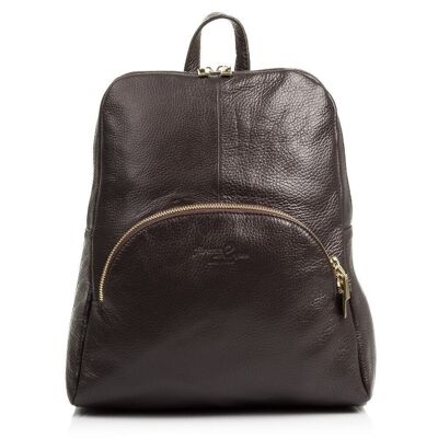 Monastier Women's Backpack Bag. Dollaro Genuine Leather - Chocolate Brown