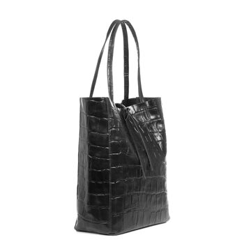 Pordenone Sac Shopper Femme Cuir Véritable Daim Grande Gravure Crocodile - Noir 7