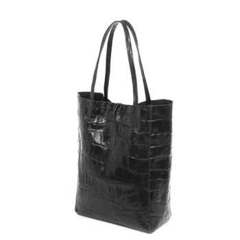 Pordenone Sac Shopper Femme Cuir Véritable Daim Grande Gravure Crocodile - Noir 8