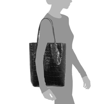 Pordenone Sac Shopper Femme Cuir Véritable Daim Grande Gravure Crocodile - Noir 9