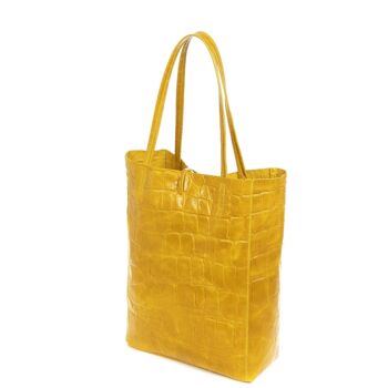 Sac Shopper Pordenone pour Femme en Cuir Véritable Daim Grande Gravure Crocodile - Moutarde 8