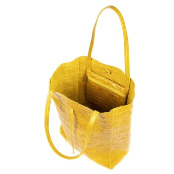 Sac Shopper Pordenone pour Femme en Cuir Véritable Daim Grande Gravure Crocodile - Moutarde 10