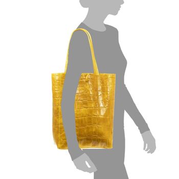 Sac Shopper Pordenone pour Femme en Cuir Véritable Daim Grande Gravure Crocodile - Moutarde 4