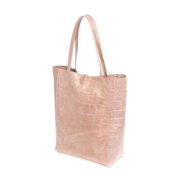 Sac Shopper Pordenone pour Femme en Cuir Véritable Daim Grande Gravure Crocodile - Rose Clair 8