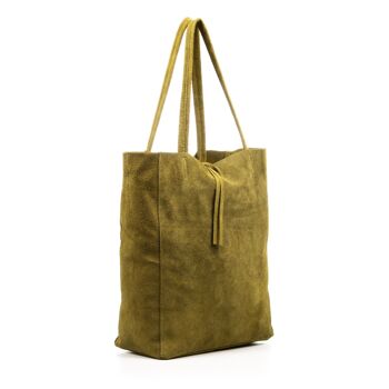 Sefora Sac Shopper pour Femme en Vrai Cuir de Veau Velours - Vert Olive 2