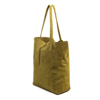 Sefora Sac Shopper pour Femme en Vrai Cuir de Veau Velours - Vert Olive 3