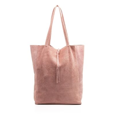 Sefora Woman Shopper Bag. Genuine Suede Leather - Cipria