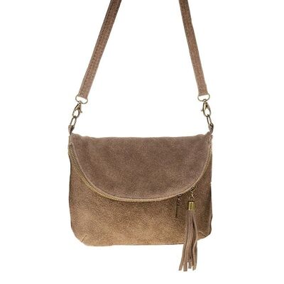 Cenerente Women's Shoulder Bag. Genuine Suede Leather - Light Brown