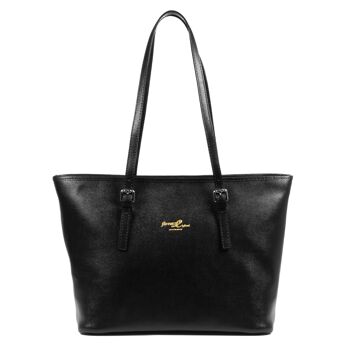 Casapulla Sac fourre-tout pour femme en cuir Saffiano véritable - Noir 6