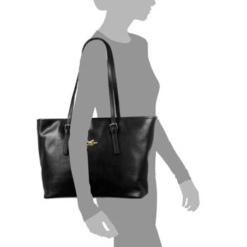 Casapulla Sac fourre-tout pour femme en cuir Saffiano véritable - Noir 9