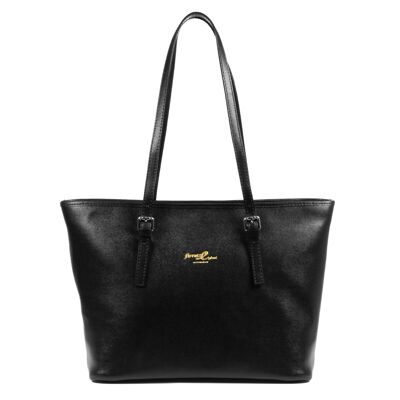 Casapulla Women's Tote Bag. Genuine Saffiano Leather - Black