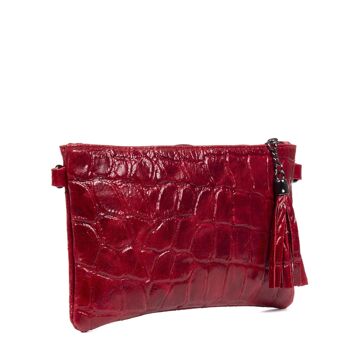 Oleggio Sac à Bandoulière Femme Cuir Véritable Crocodile Embossé Daim Large - Rouge Foncé 7