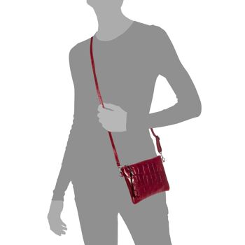 Oleggio Sac à Bandoulière Femme Cuir Véritable Crocodile Embossé Daim Large - Rouge Foncé 9