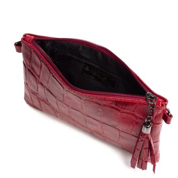 Oleggio Sac à Bandoulière Femme Cuir Véritable Crocodile Embossé Daim Large - Rouge Foncé 10