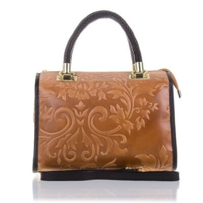 Faenza Women's Tote Bag. Genuine Leather Suede Engraving Flowers - Leather