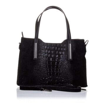 Fiesole Sac Fourre-tout pour Femme Gravure Crocodile en Cuir Véritable - Noir 6