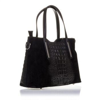 Fiesole Sac Fourre-tout pour Femme Gravure Crocodile en Cuir Véritable - Noir 8