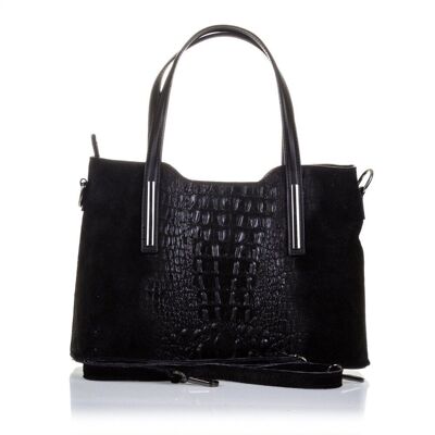 Fiesole Bolso tote Mujer.Piel auténtica Gamuza Grabado Cocodrilo - Negro