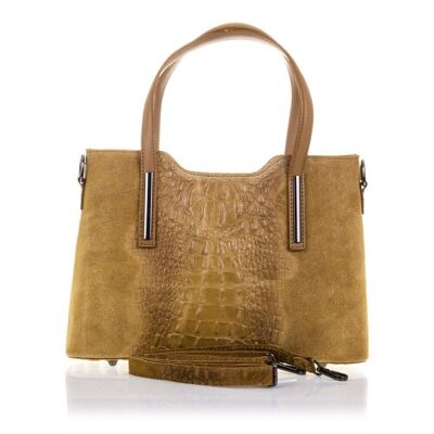 Fiesole Women's Tote Bag. Genuine Leather Suede Crocodile Engraving - Leather